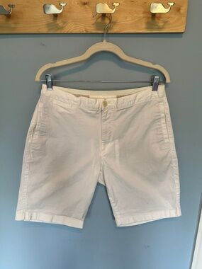Tomas Maier White Flat Front Cotton Chino Shorts